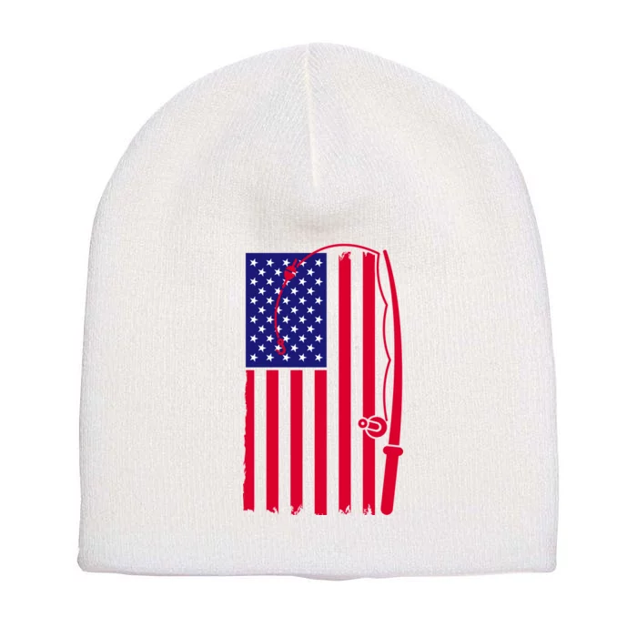 American Fishing Rod & Hook Flag Short Acrylic Beanie