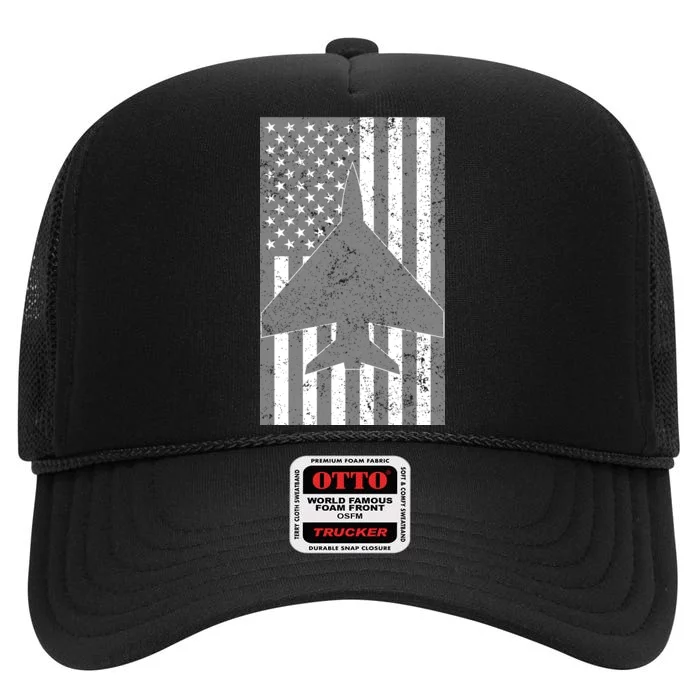 American Flag Airplane Pilot High Crown Mesh Trucker Hat