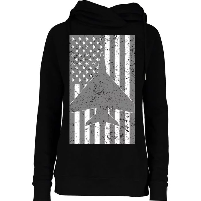 American Flag Airplane Pilot Womens Funnel Neck Pullover Hood