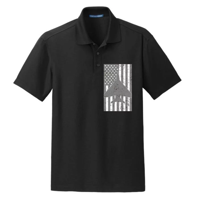 American Flag Airplane Pilot Dry Zone Grid Performance Polo