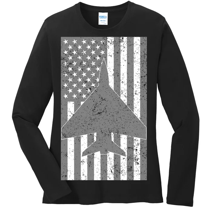 American Flag Airplane Pilot Ladies Long Sleeve Shirt