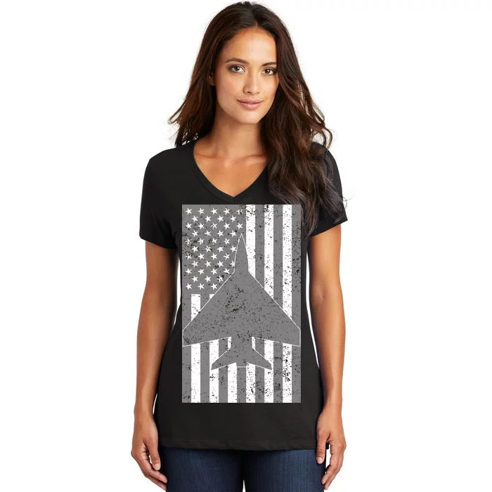 American Flag Airplane Pilot Women's V-Neck T-Shirt