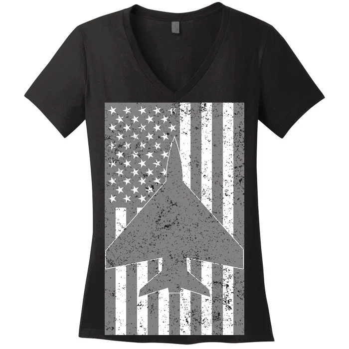 American Flag Airplane Pilot Women's V-Neck T-Shirt