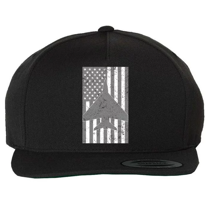 American Flag Airplane Pilot Wool Snapback Cap