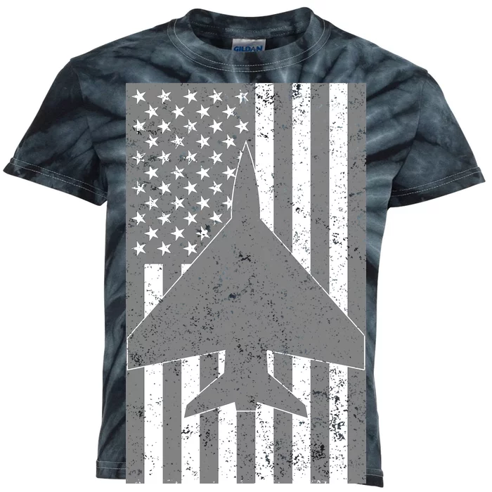 American Flag Airplane Pilot Kids Tie-Dye T-Shirt