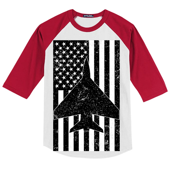 American Flag Airplane Pilot Kids Colorblock Raglan Jersey