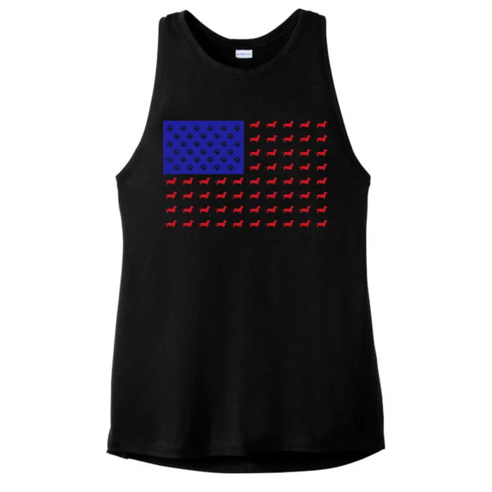 American Flag Dachshund Dog Ladies Tri-Blend Wicking Tank