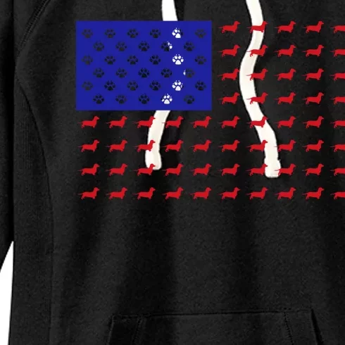 American Flag Dachshund Dog Women's Fleece Hoodie