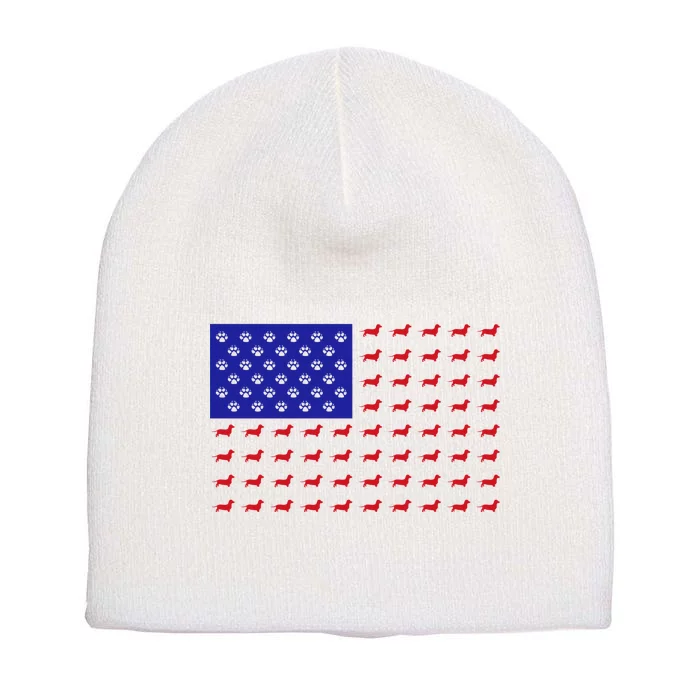 American Flag Dachshund Dog Short Acrylic Beanie