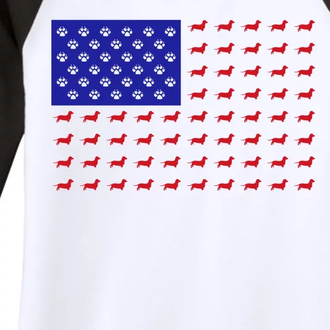 American Flag Dachshund Dog Women's Tri-Blend 3/4-Sleeve Raglan Shirt