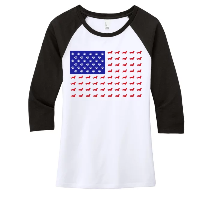 American Flag Dachshund Dog Women's Tri-Blend 3/4-Sleeve Raglan Shirt