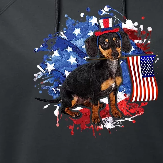 American Flag Dachshund Dog Cool Performance Fleece Hoodie