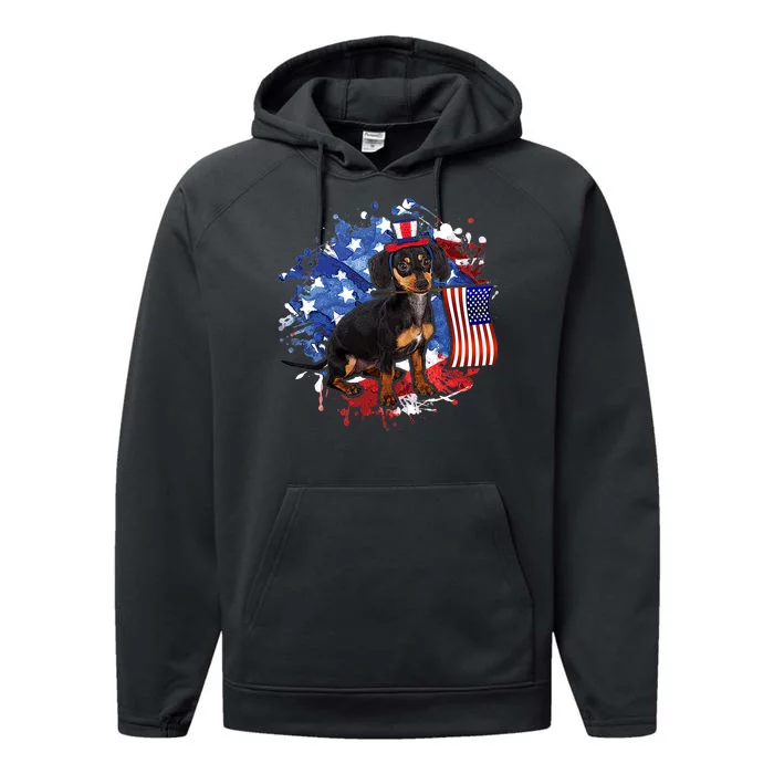 American Flag Dachshund Dog Cool Performance Fleece Hoodie