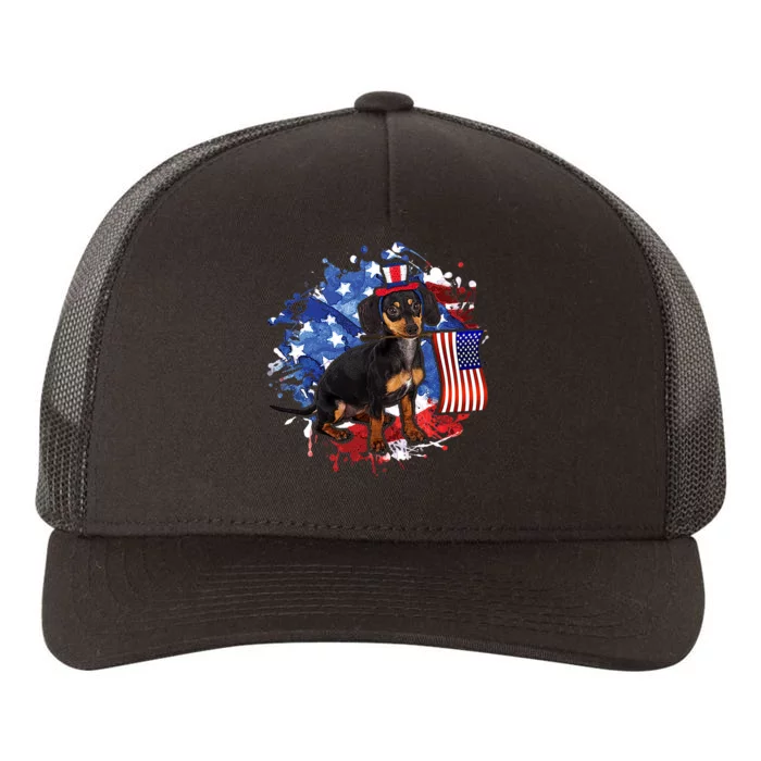 American Flag Dachshund Dog Cool Yupoong Adult 5-Panel Trucker Hat