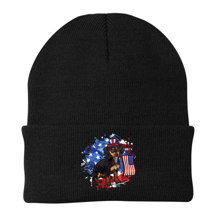 American Flag Dachshund Dog Cool Knit Cap Winter Beanie