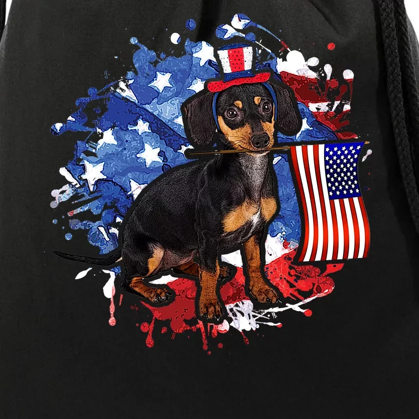 American Flag Dachshund Dog Cool Drawstring Bag