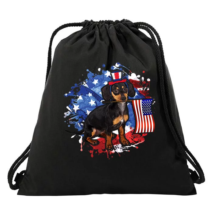 American Flag Dachshund Dog Cool Drawstring Bag