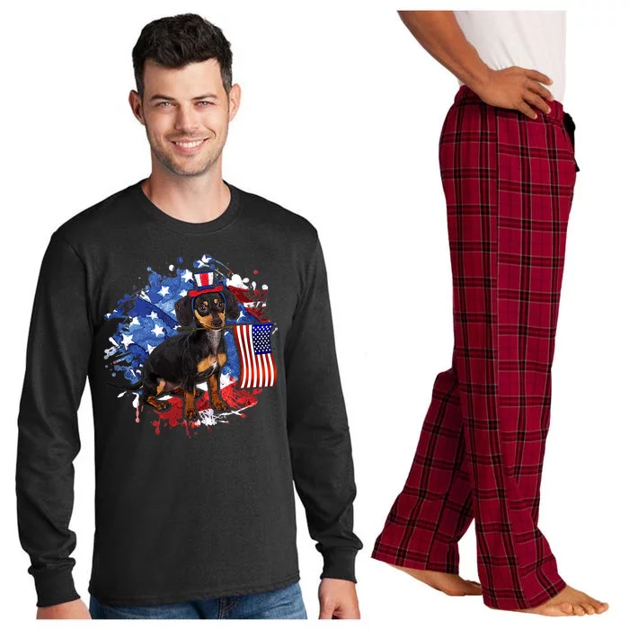 American Flag Dachshund Dog Cool Long Sleeve Pajama Set