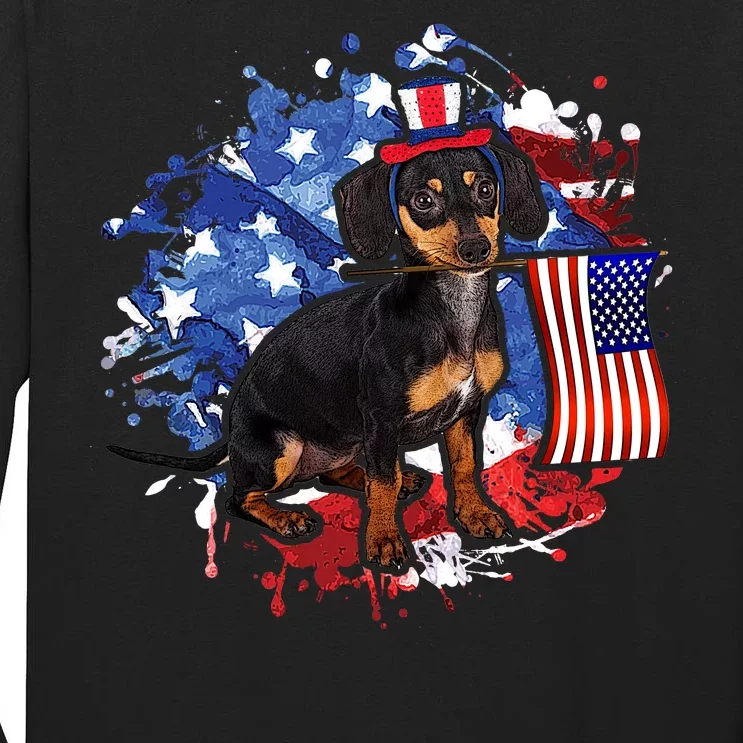 American Flag Dachshund Dog Cool Tall Long Sleeve T-Shirt