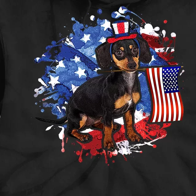 American Flag Dachshund Dog Cool Tie Dye Hoodie