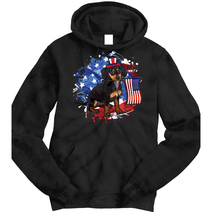 American Flag Dachshund Dog Cool Tie Dye Hoodie