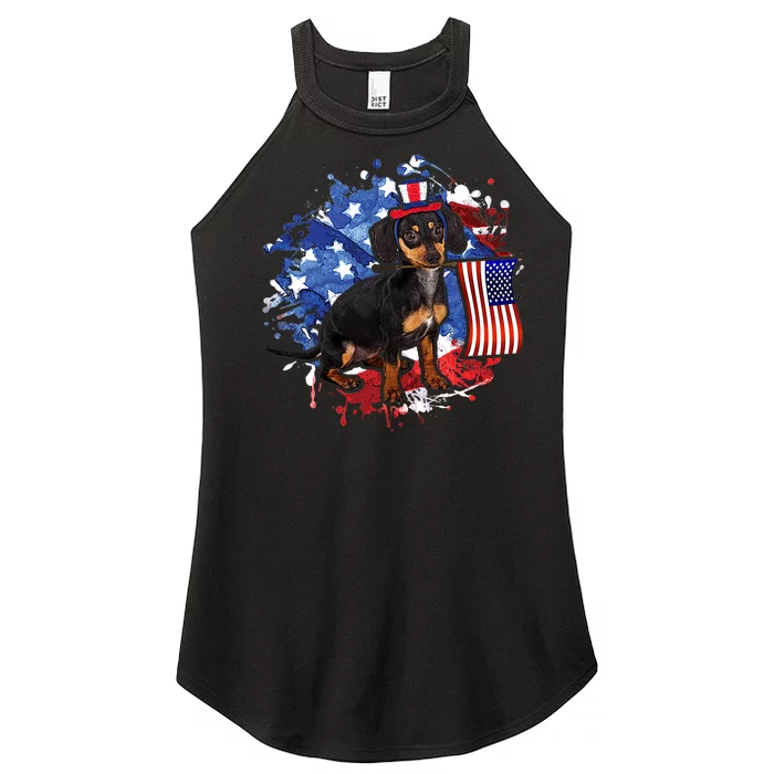 American Flag Dachshund Dog Cool Women’s Perfect Tri Rocker Tank