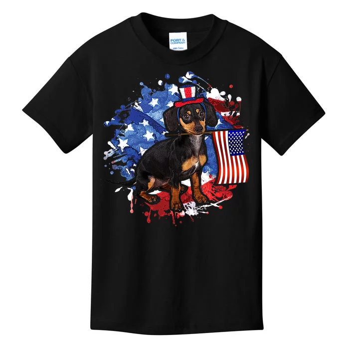 American Flag Dachshund Dog Cool Kids T-Shirt