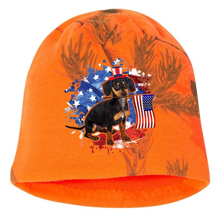 American Flag Dachshund Dog Cool Kati - Camo Knit Beanie