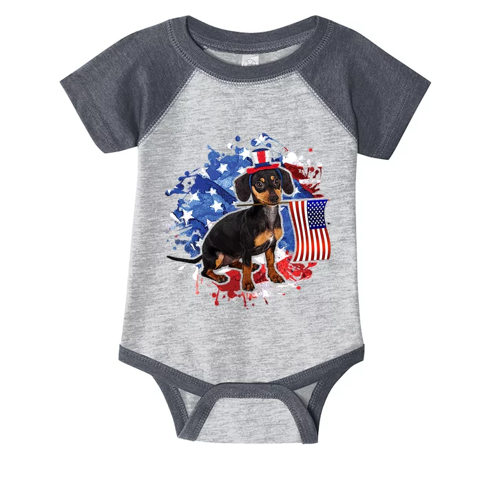 American Flag Dachshund Dog Cool Infant Baby Jersey Bodysuit