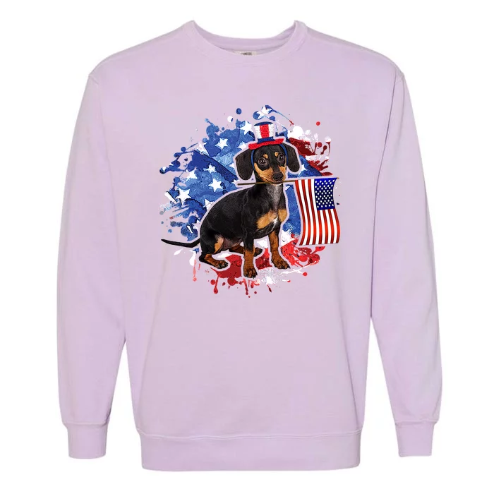 American Flag Dachshund Dog Cool Garment-Dyed Sweatshirt