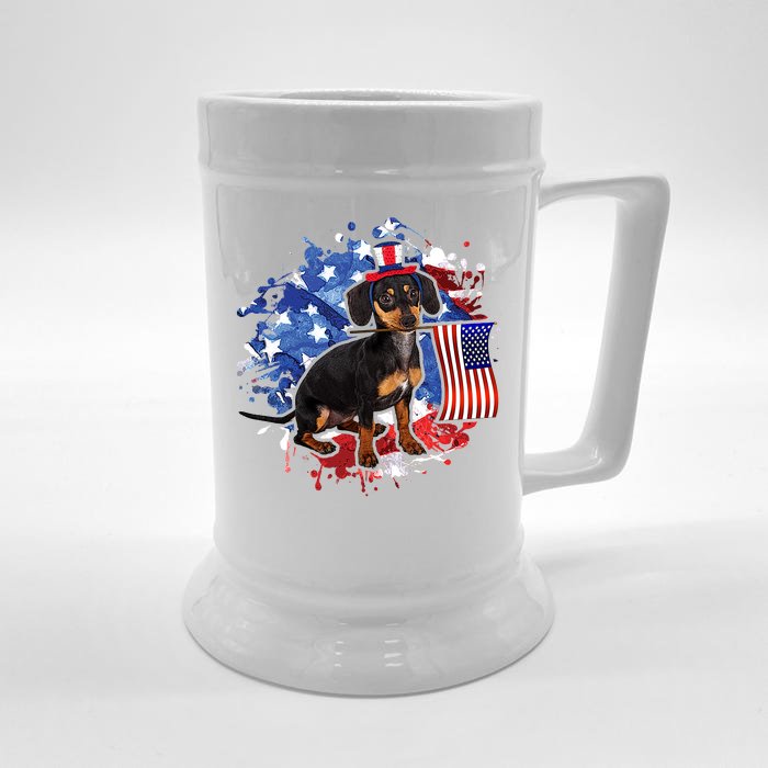 American Flag Dachshund Dog Cool Front & Back Beer Stein