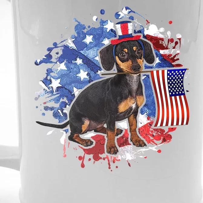 American Flag Dachshund Dog Cool Front & Back Beer Stein