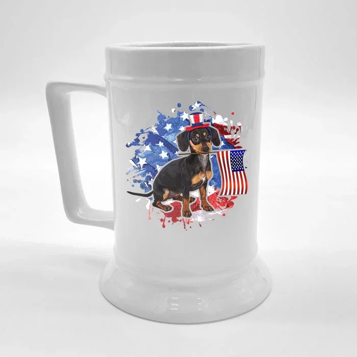 American Flag Dachshund Dog Cool Front & Back Beer Stein