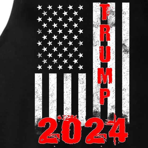 American Flag Design Trump 2024 Ladies Tri-Blend Wicking Tank