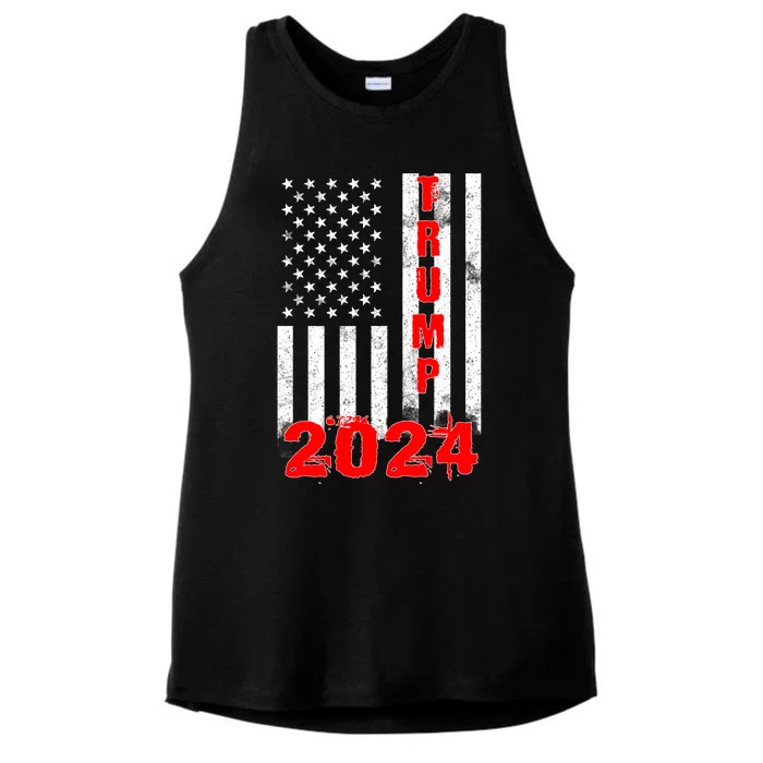 American Flag Design Trump 2024 Ladies Tri-Blend Wicking Tank