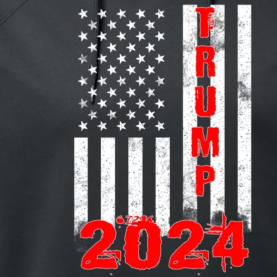 American Flag Design Trump 2024 Performance Fleece Hoodie