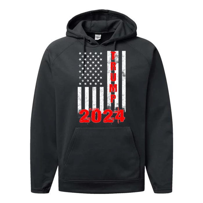 American Flag Design Trump 2024 Performance Fleece Hoodie