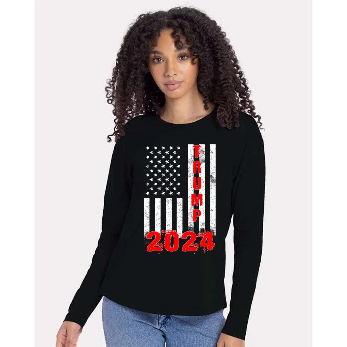 American Flag Design Trump 2024 Womens Cotton Relaxed Long Sleeve T-Shirt