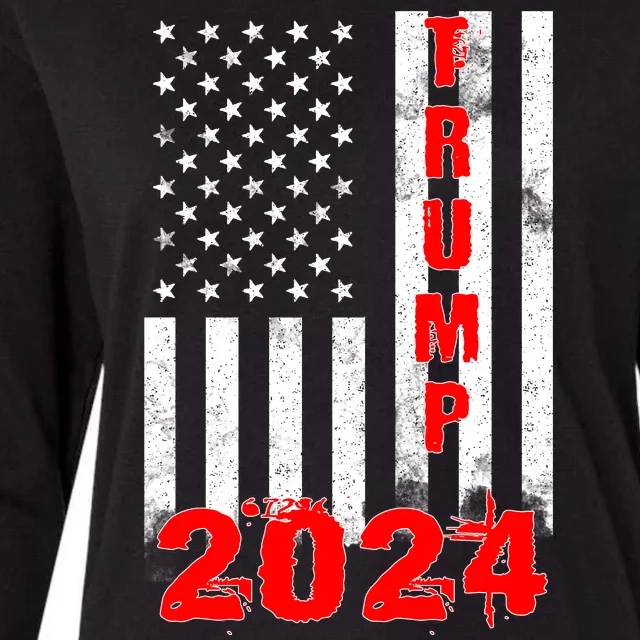 American Flag Design Trump 2024 Womens Cotton Relaxed Long Sleeve T-Shirt