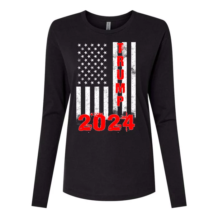 American Flag Design Trump 2024 Womens Cotton Relaxed Long Sleeve T-Shirt