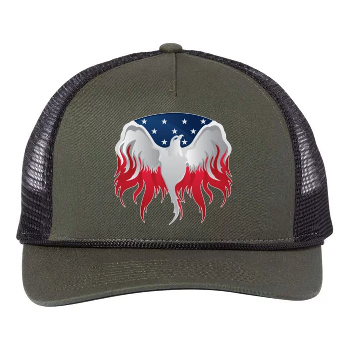 American Flag Eagle USA Illustration Retro Rope Trucker Hat Cap