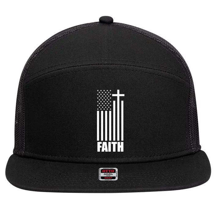 American Flag Faith Cross 7 Panel Mesh Trucker Snapback Hat