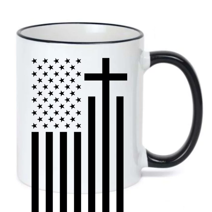 American Flag Faith Cross Black Color Changing Mug