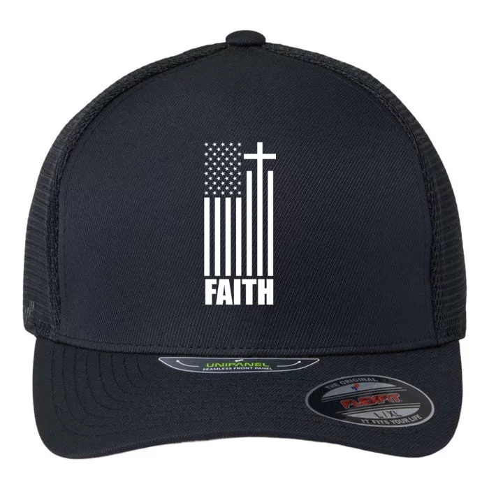 American Flag Faith Cross Flexfit Unipanel Trucker Cap