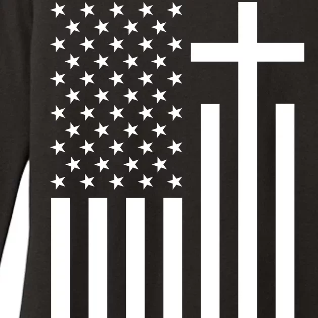 American Flag Faith Cross Womens CVC Long Sleeve Shirt