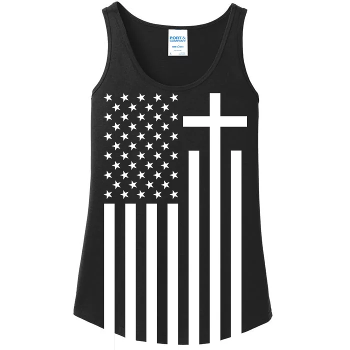 American Flag Faith Cross Ladies Essential Tank