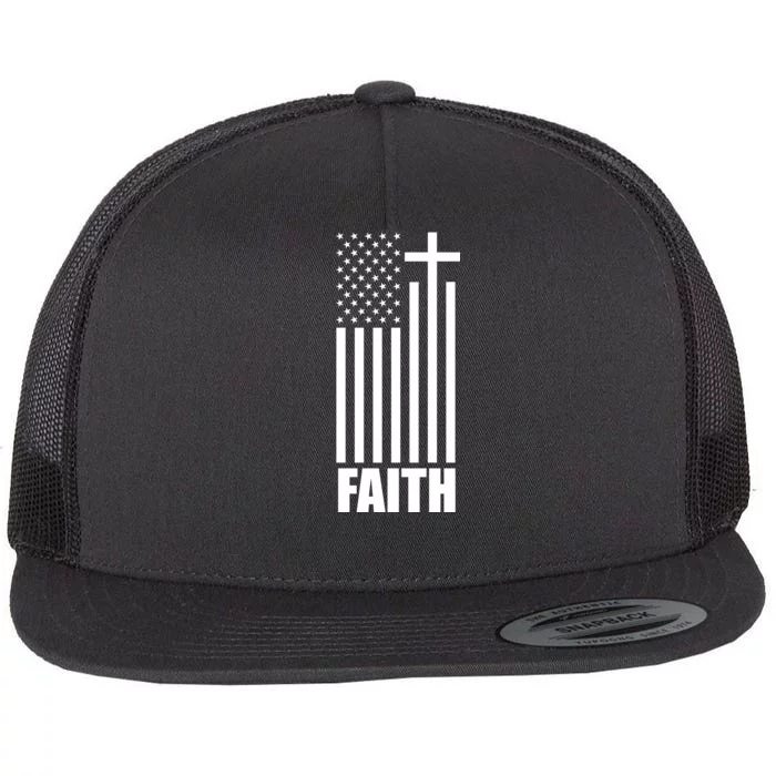 American Flag Faith Cross Flat Bill Trucker Hat