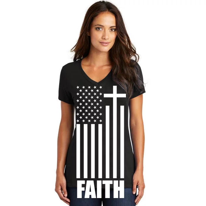 American Flag Faith Cross Women's V-Neck T-Shirt