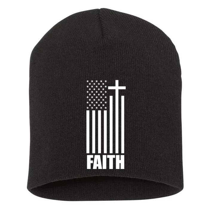 American Flag Faith Cross Short Acrylic Beanie