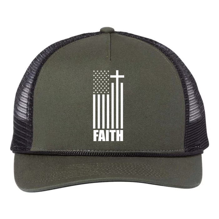 American Flag Faith Cross Retro Rope Trucker Hat Cap